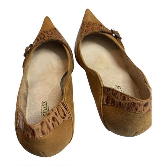 Seychelles Tan Suede Stiletto Heel Size 8.5 Croc Embossed Leather Accent Buckle - Picture 10 of 16